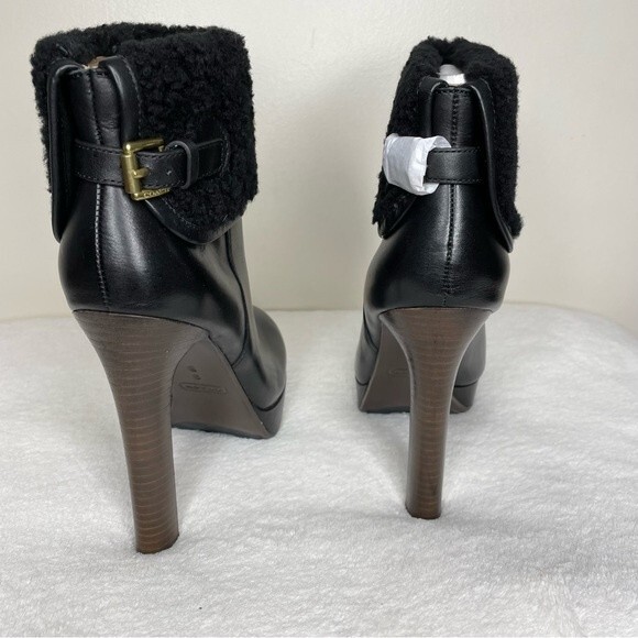 Coach Boots Apple Vin Veg Heels Leather Shearling Cuff High New Black Size 9 - Picture 7 of 16